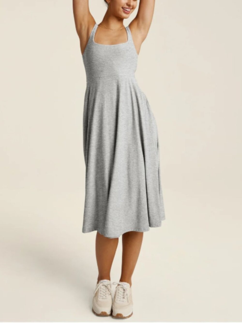 Beyond Yoga Featherweight At The Ready Square Neck Dress Midi Silver Mist Gray